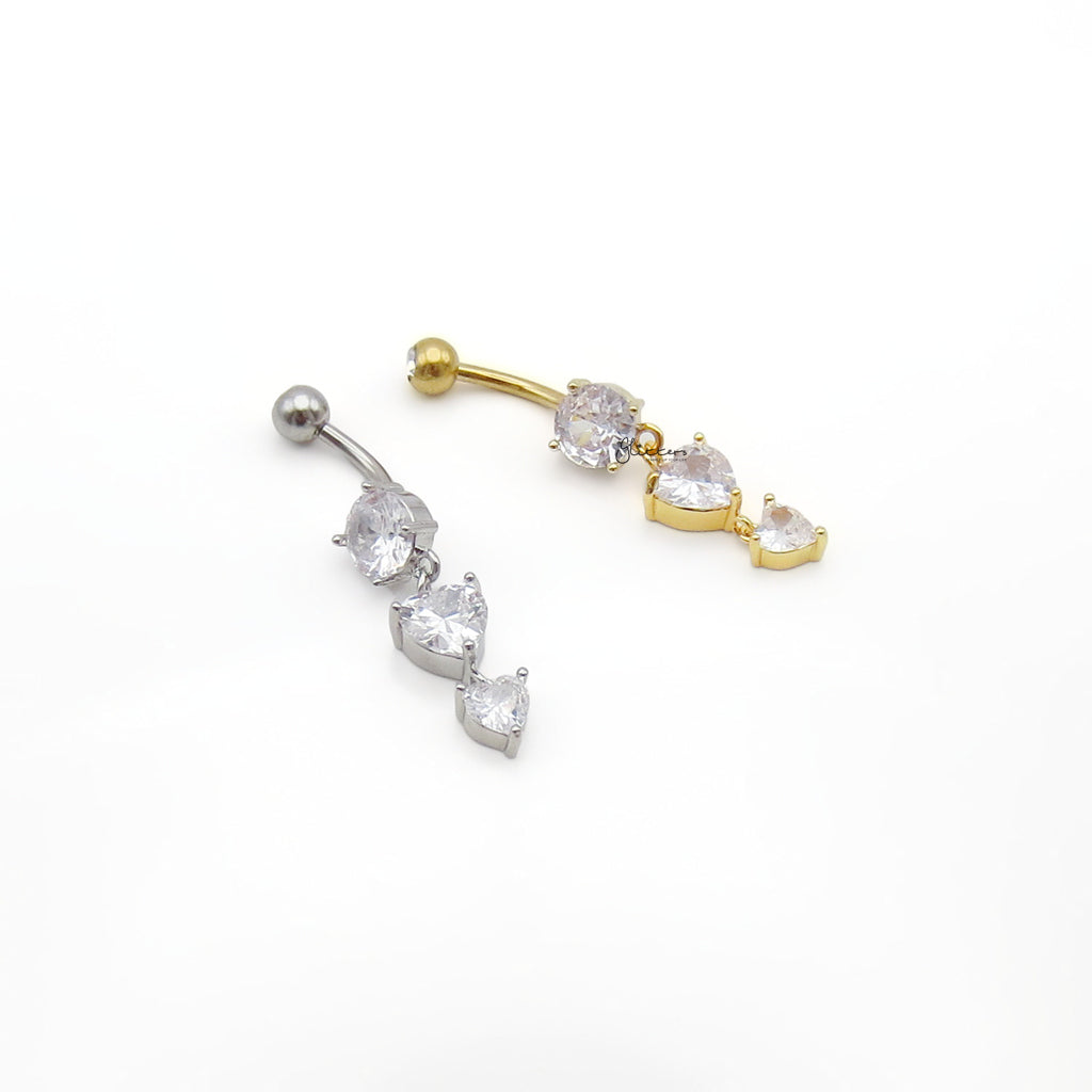 Heart CZ Dangle Belly Button Navel Ring - Gold-Belly Rings-3-Glitters