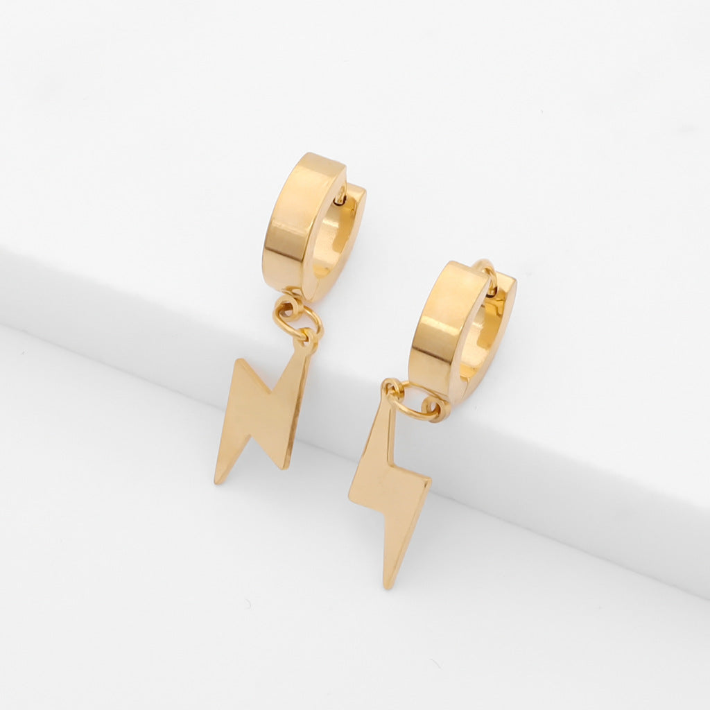 Stainless Steel Lightning Bolt Huggie Hoop Earrings - Gold-Hoop Earrings-2-Glitters