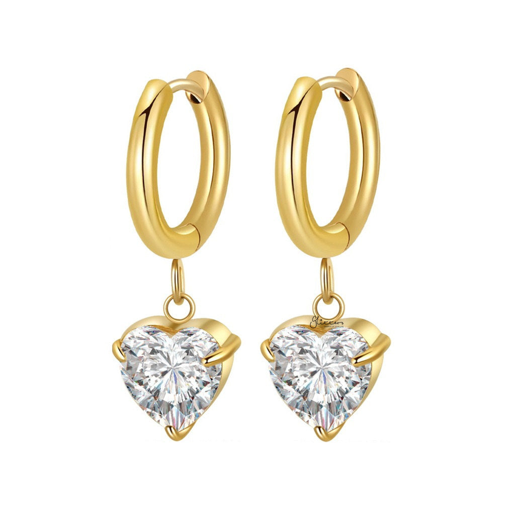 Stainless Steel Heart Cut CZ Dangle Hoop Earrings-Earrings-4-Glitters