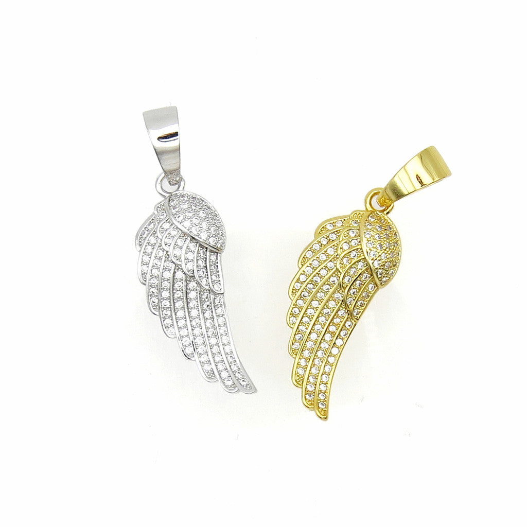 Iced Out Angel Wing Pendant - Silver-Ice Out Pendants-2-Glitters