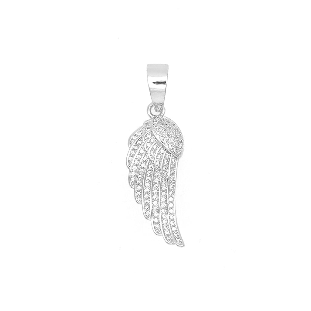 Iced Out Angel Wing Pendant - Silver-Ice Out Pendants-1-Glitters