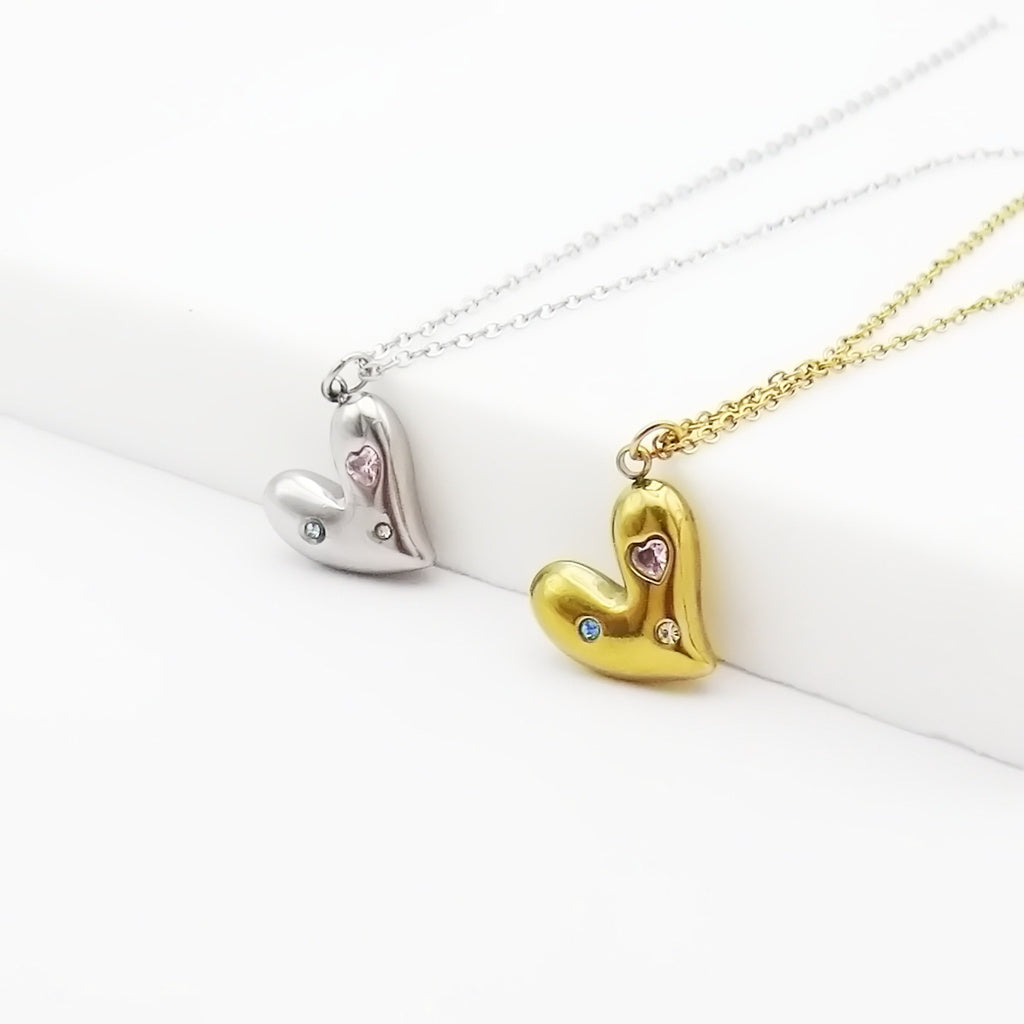 Stainless Steel Liquid Heart Pendant Necklace-Necklaces-1-Glitters
