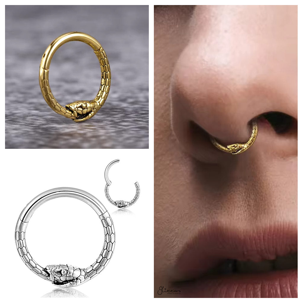 Snake Hinged Segment Hoop Ring - Gold-Septum Rings-3-Glitters