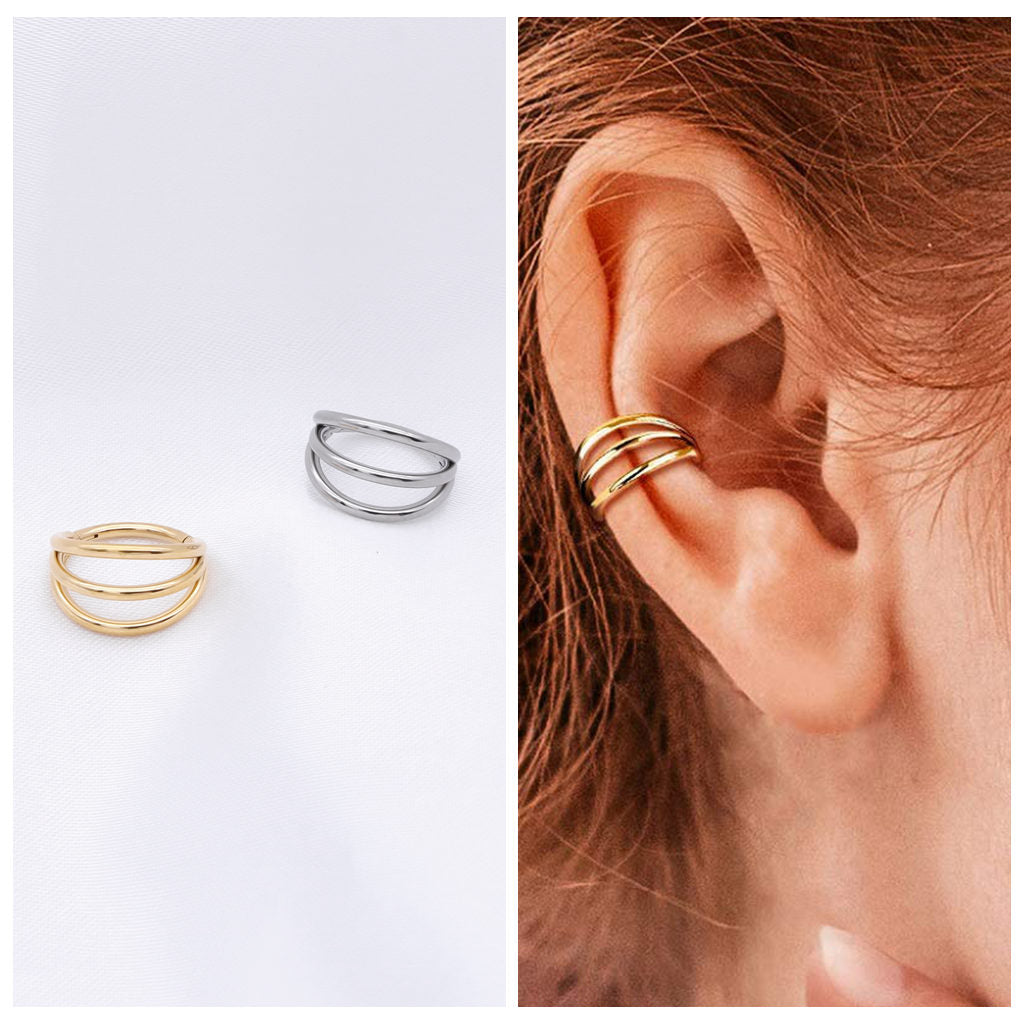 Titanium Hinged Segment Triple Hoop Ring - Gold-Septum Rings-2-Glitters