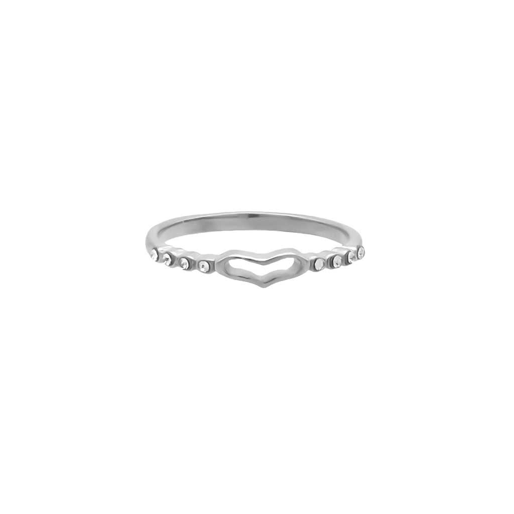 Stainless Steel Hollow Heart Ring - Silver-Stainless Steel Rings-1-Glitters