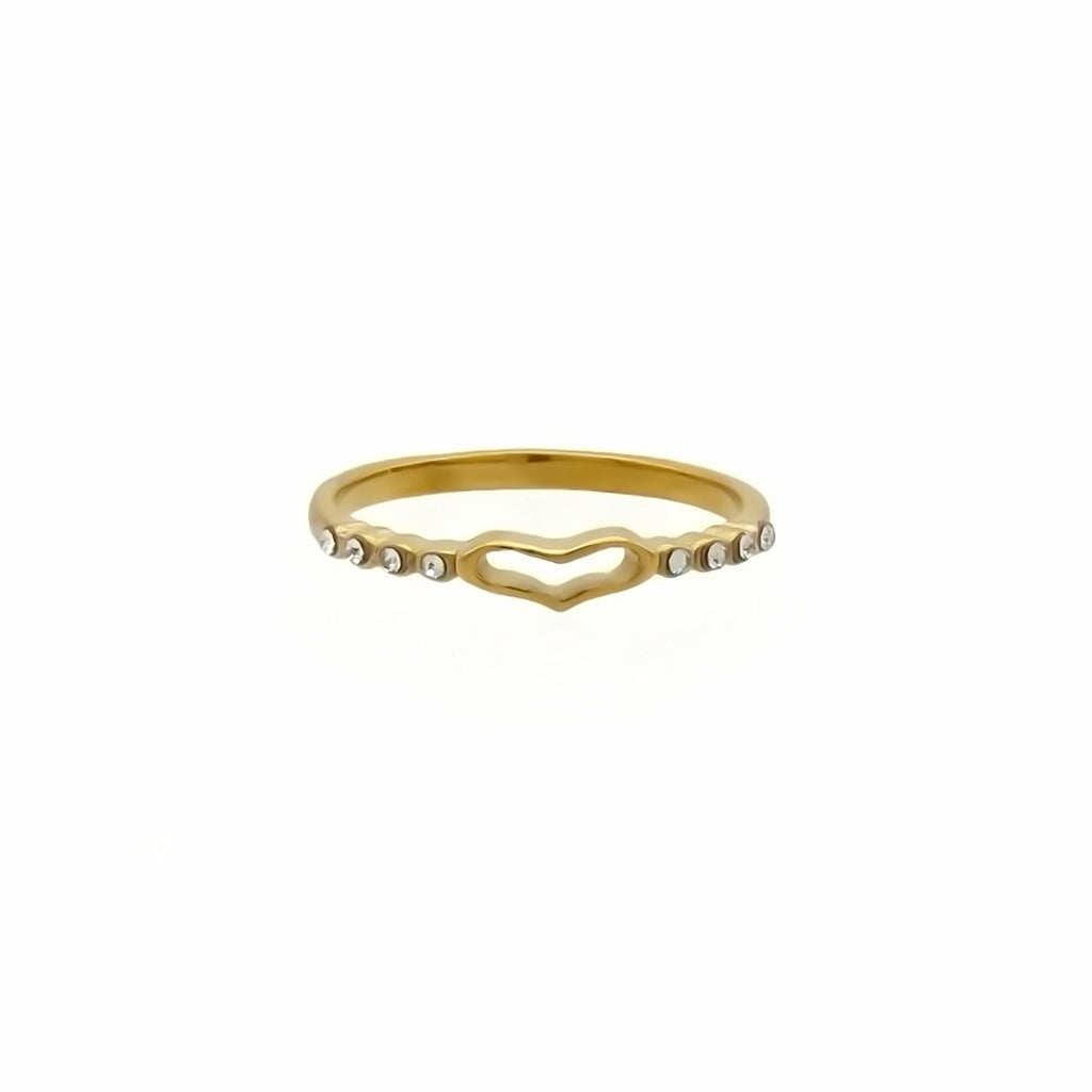 Stainless Steel Hollow Heart Ring - Gold-Stainless Steel Rings-2-Glitters