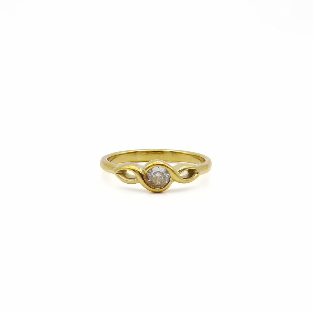 Stainless Steel Infinity CZ Solitaire Ring - Gold-Stainless Steel Rings-1-Glitters