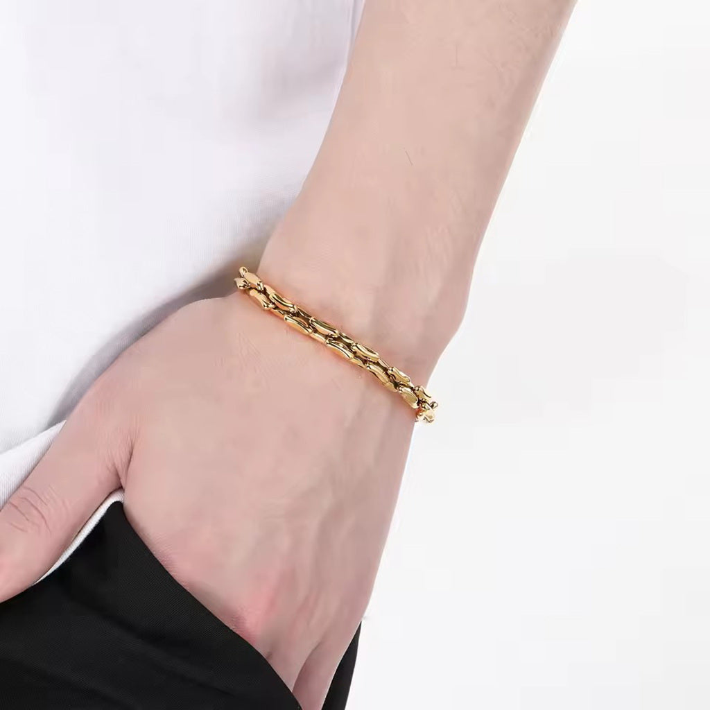 Stainless Steel Box Link Chain Bracelet - Gold