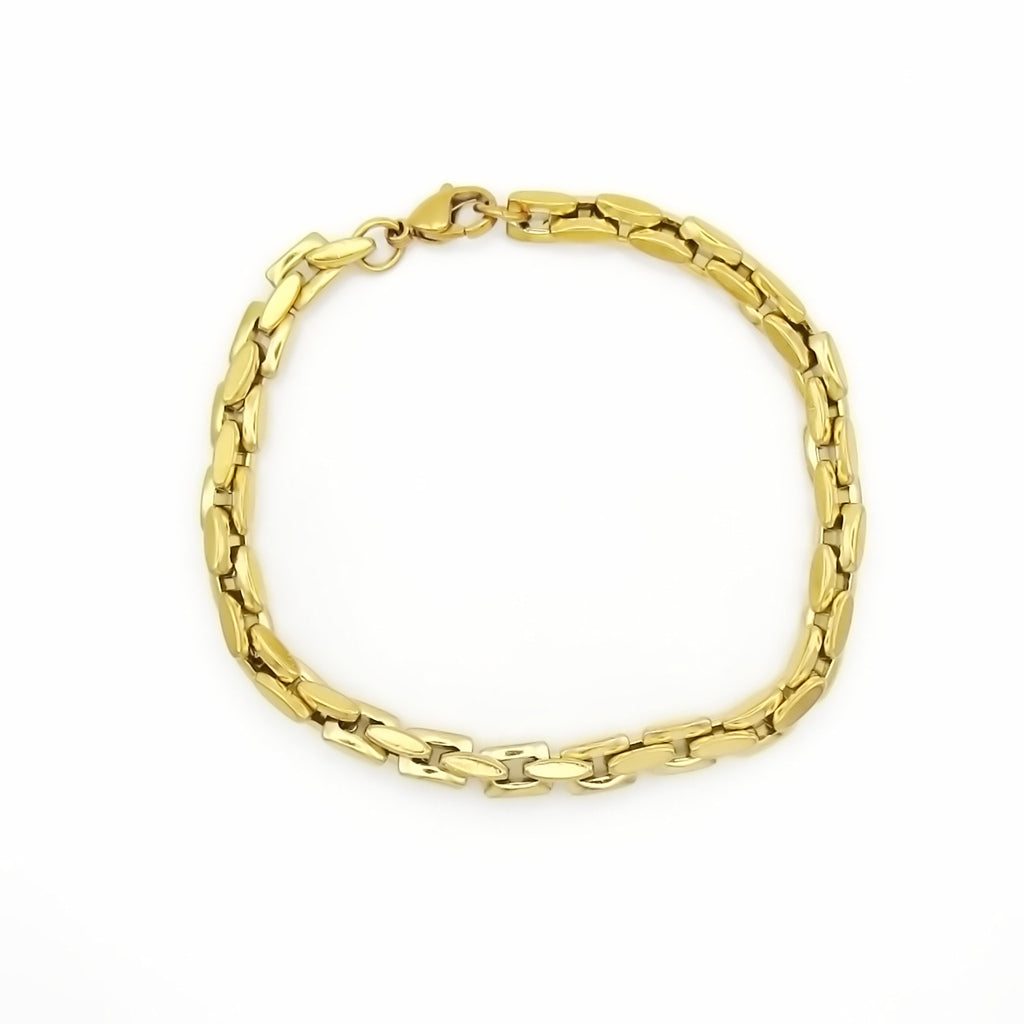 Stainless Steel Box Link Chain Bracelet - Gold