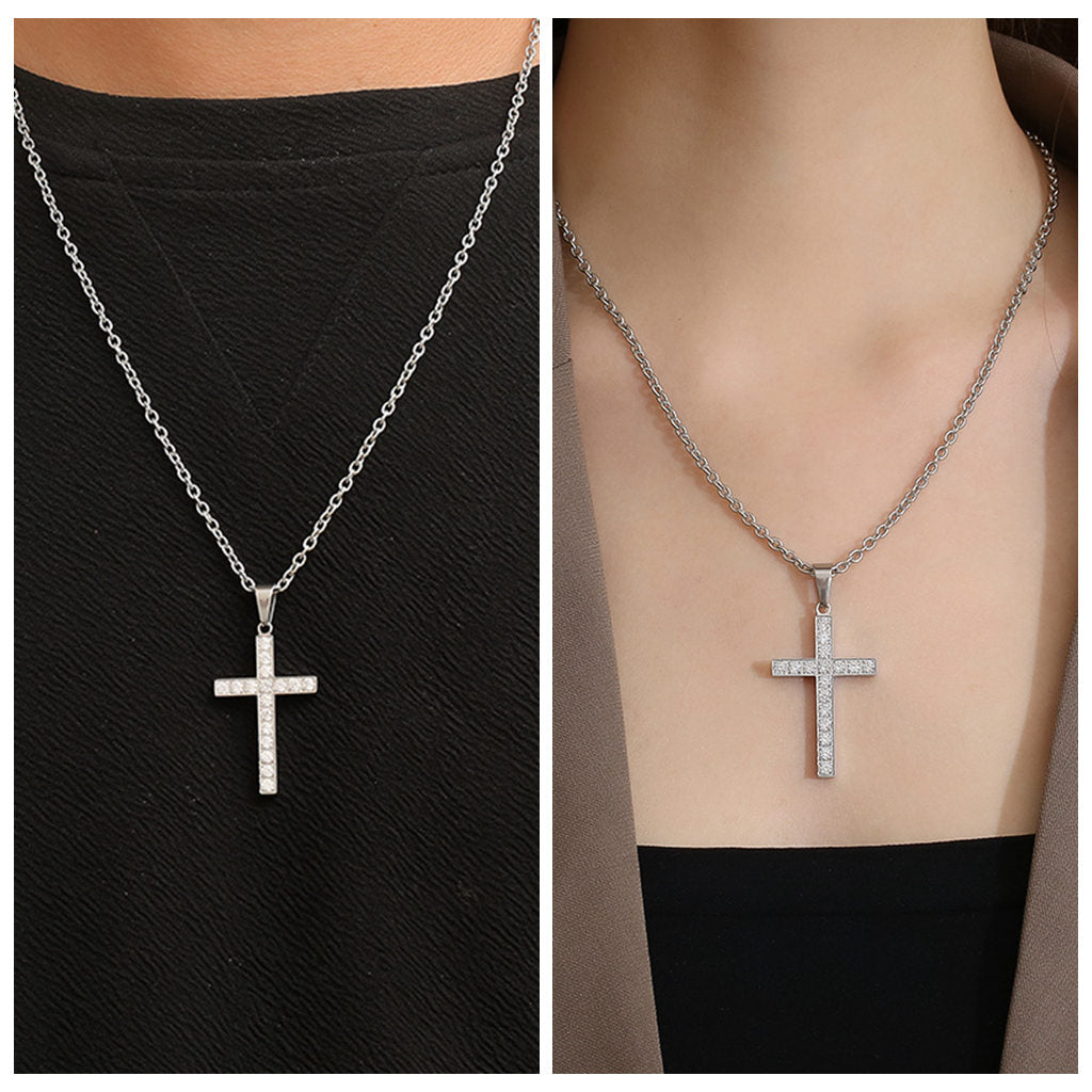 CZ Paved Cross Pendant - Silver-Pendants-5-Glitters