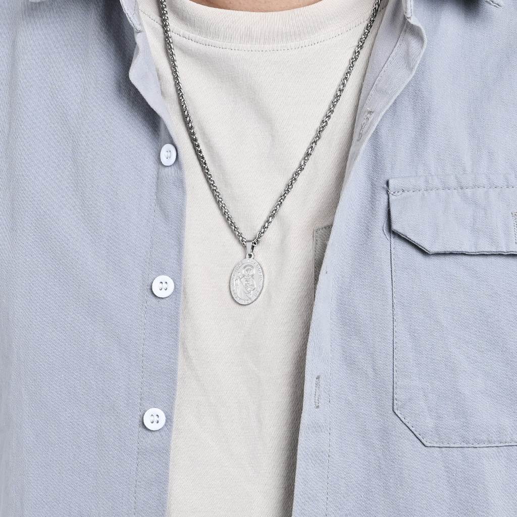 Stainless Steel St. Michael Oval Shape Pendant - Gold-Pendants-4-Glitters