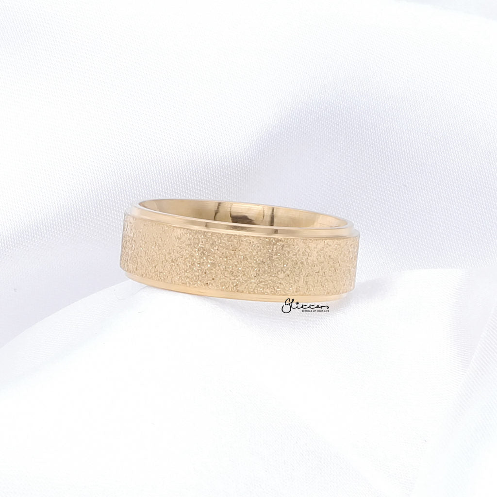 Stainless Steel Sandblasted Finish 8mm Band Ring - Gold-Stainless Steel Rings-3-Glitters