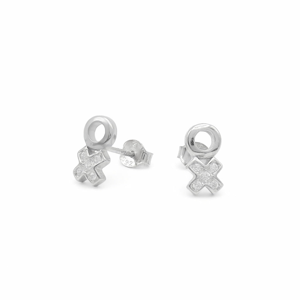 Sterling Silver XOXO CZ Stud Earrings