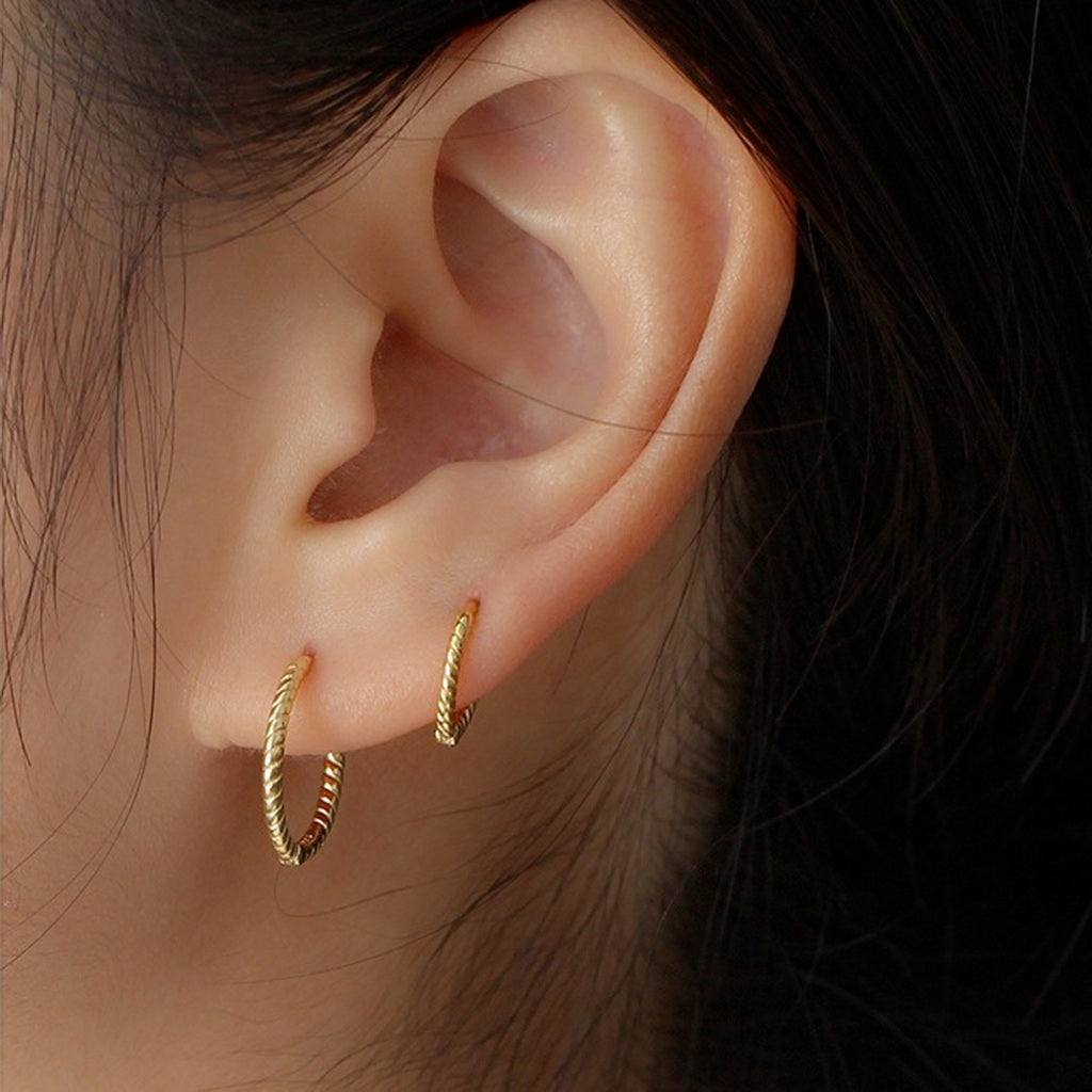 925 Sterling Silver Twist Rope One-Touch Hoop Earrings-Hoop Earrings-2-Glitters