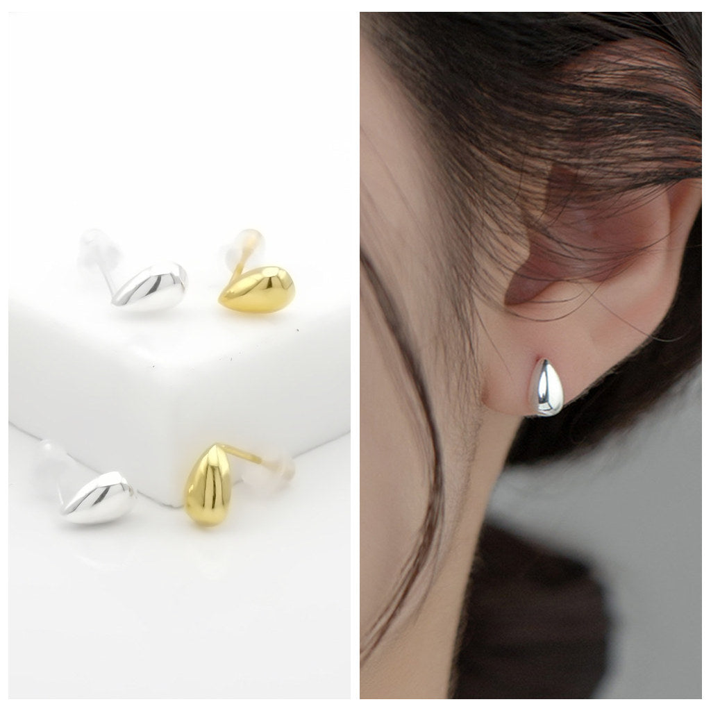 Sterling Silver Teardrop Stud Earrings - Silver-Stud Earrings-5-Glitters