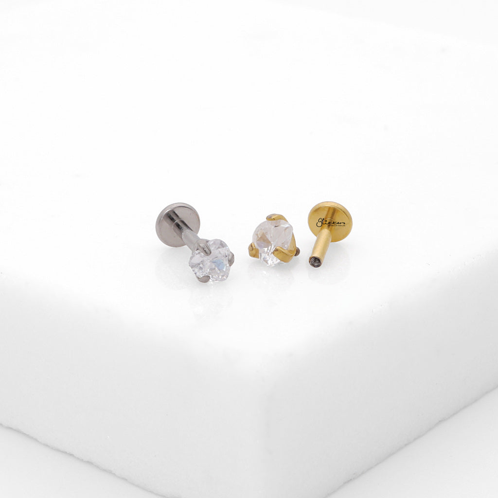 Heart CZ Titanium Flat Back Stud Earrings-Tragus | Cartilage | Daith | Conch-4-Glitters