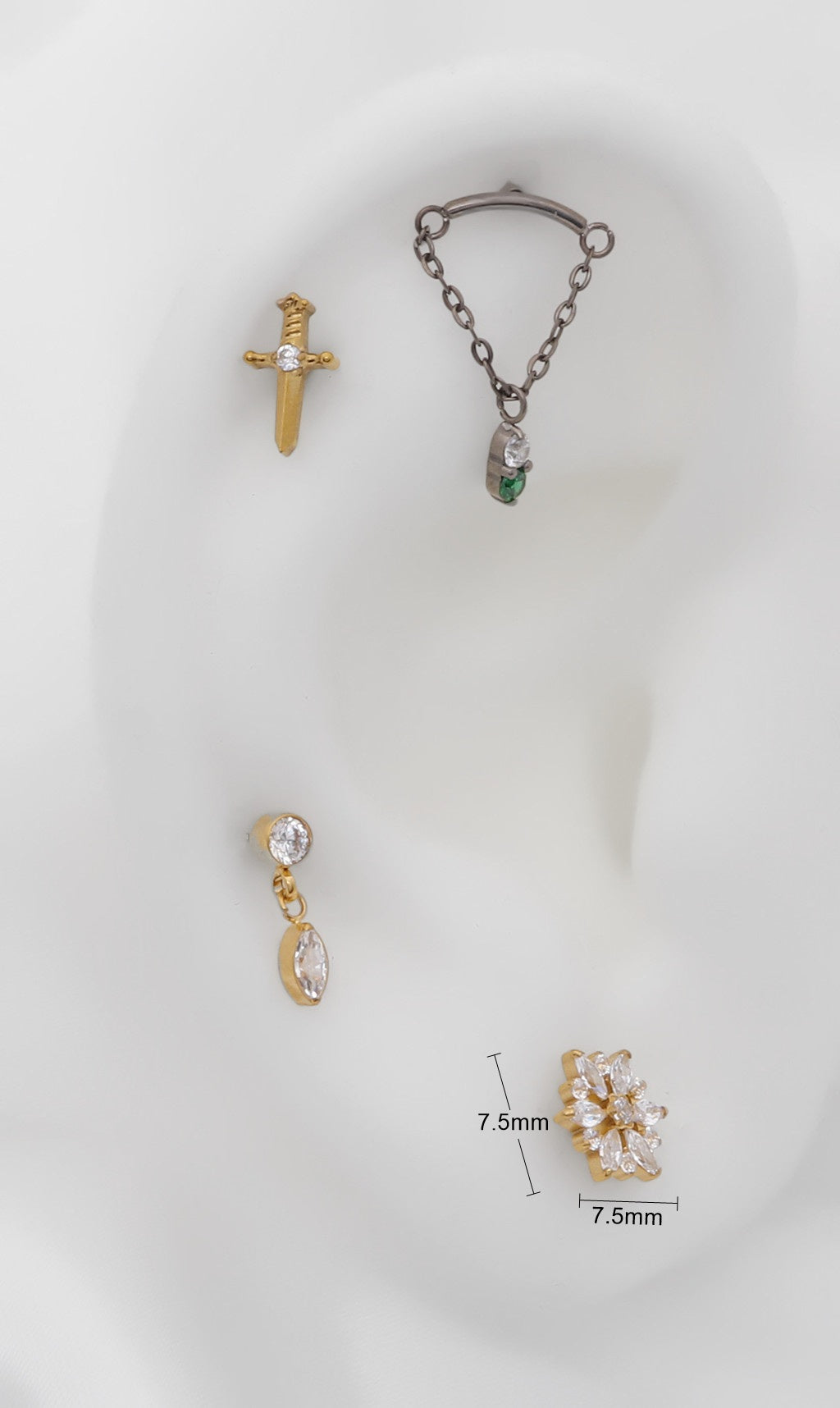 Flower Cluster CZ Titanium Flat Back Stud Earrings-Tragus | Cartilage | Daith | Conch-2-Glitters