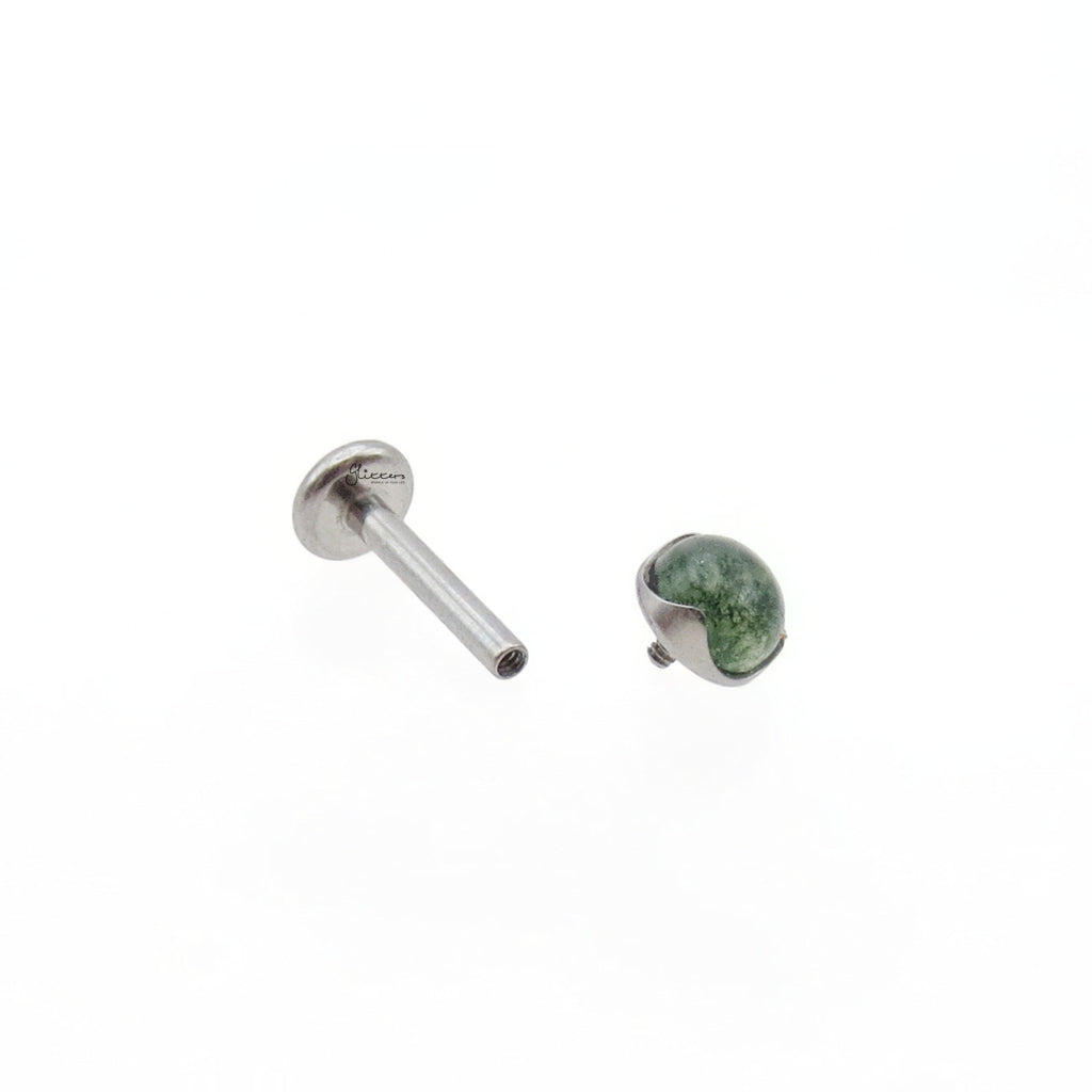 Natural Moss Agate Top Titanium Flat Back Stud Earring