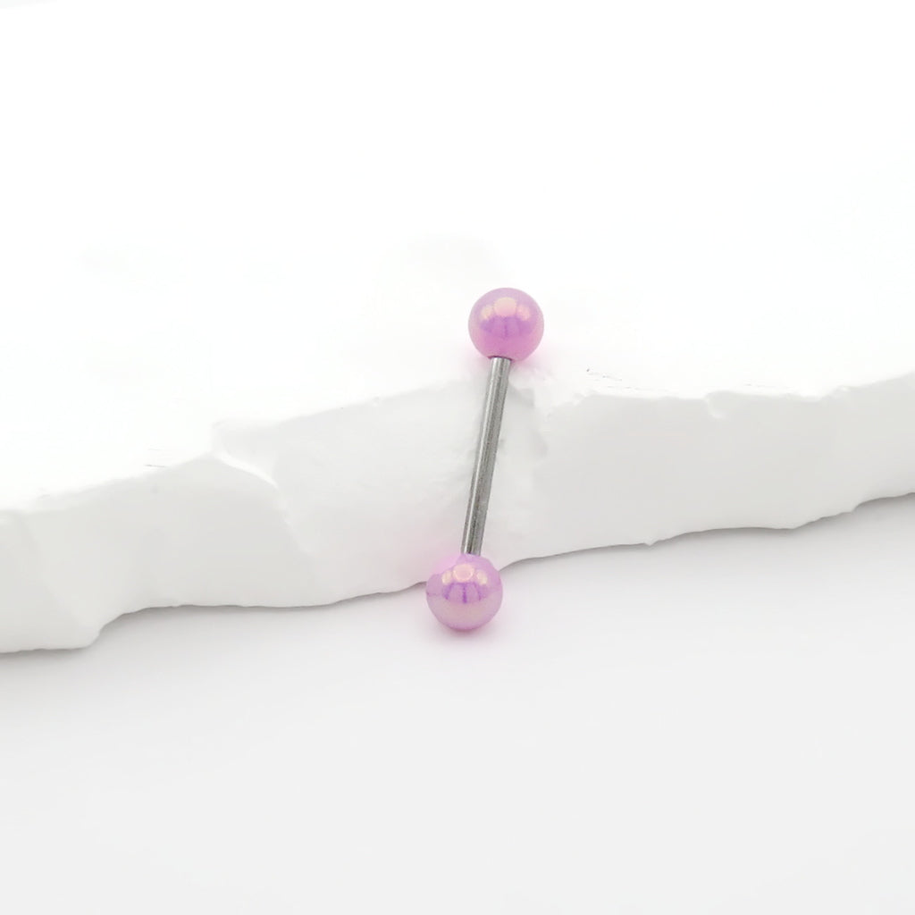 Metallic AB Coating Balls Tongue Barbell - Pink