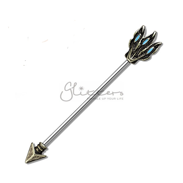 14GA Surgical Steel Tribal Arrow Industrial Barbells-Body Piercing Jewellery, Industrial Barbell-944-Glitters
