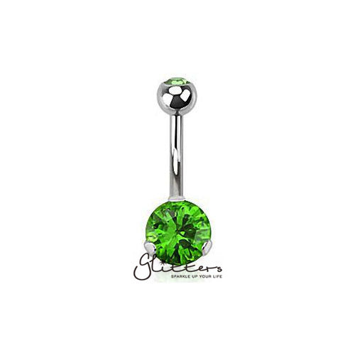 316L Surgical Steel Prong Set Cubic Zirconia Belly Button Ring-Green-Belly Ring, Body Piercing Jewellery, Cubic Zirconia-BJ0223-G-2-Glitters