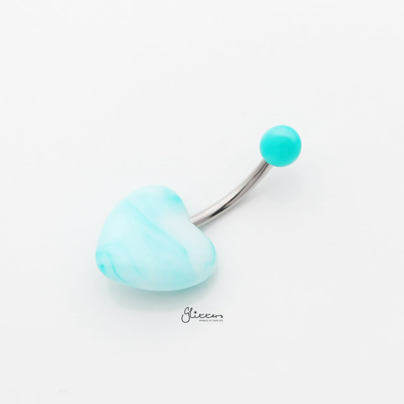 Marble Acrylic Heart Belly Button Navel Ring - Green-Belly Ring, Body Piercing Jewellery-BJ0339-G1_800-Glitters