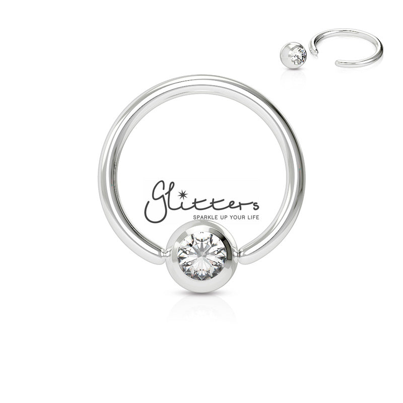 16GA 316L Surgical Steel Captive Bead Ring with Gem Ball-Body Piercing Jewellery, Captive Ring, Nipple Barbell, Septum Ring-CP000805-Glitters