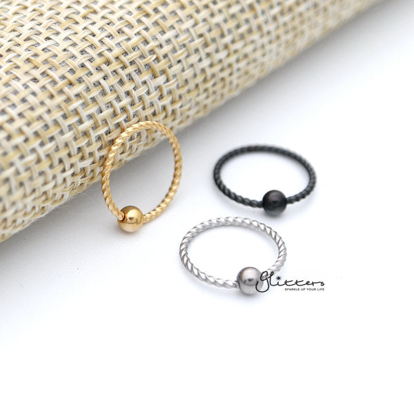 18GA Surgical Steel Twisted Rope Captive Bead Rings-Silver | Gold | Black-Body Piercing Jewellery, Captive Ring, Cartilage, Nose, Septum Ring-CP0012_ALL-Glitters