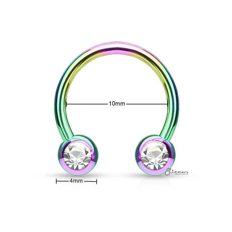 Front Facing Crystal Set Balls Horseshoe Ring - Rainbow-Body Piercing Jewellery, Horseshoe, Nipple Barbell, Septum Ring-CP0014-M2_New-Glitters