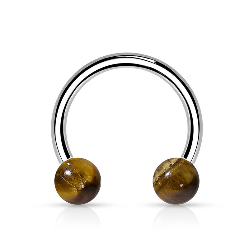 Semi Precious Stone Internally Threaded Horseshoes - Tiger Eye-Body Piercing Jewellery, Horseshoe, Septum Ring, Tragus-CP0021-TigerEye_800-Glitters