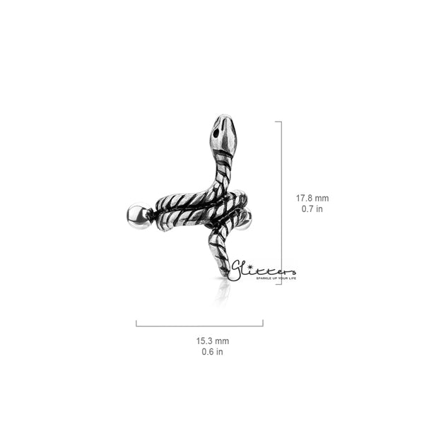 316L Surgical Steel Barbell with Coiled Snake Helix Cuff-Body Piercing Jewellery, Ear Cuffs, earrings, Helix Earrings, Jewellery, Tragus, Women's Earrings, Women's Jewellery-EC0072-02-Glitters