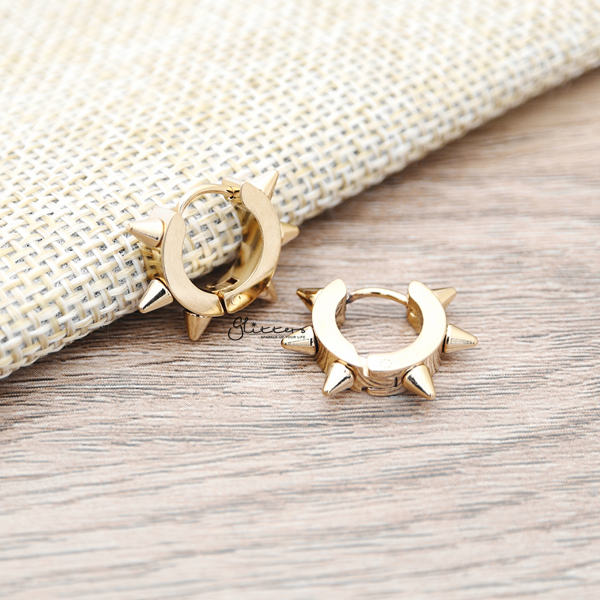 Stainless Steel Spikes Hinged Hoop Earrings-earrings, Hoop Earrings, Huggie Earrings, Jewellery, Men's Earrings, Men's Jewellery, Stainless Steel, Women's Earrings, Women's Jewellery-ER0122-Spikes-G_600-Glitters