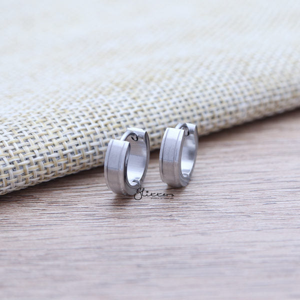 Stainless Steel Plain Hinged Hoop Earrings with Step Edges-earrings, Hoop Earrings, Huggie Earrings, Jewellery, Men's Earrings, Men's Jewellery, Stainless Steel, Women's Earrings, Women's Jewellery-ER012208S-Glitters
