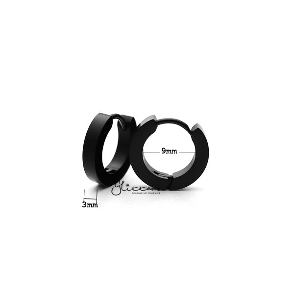Black Titanium IP Stainless Steel Hinged Hoop Earrings - 3x9-earrings, Hinged Earrings, Hoop Earrings, Huggie Earrings, Jewellery, Men's Earrings, Men's Jewellery, Stainless Steel, Women's Earrings, Women's Jewellery-ER0122_3x9_K02_New-Glitters