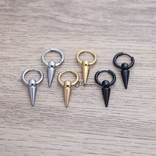 Stainless Steel Cone Shape Drop Huggie Hoop Earrings-earrings, Hoop Earrings, Huggie Earrings, Jewellery, Men's Earrings, Men's Jewellery, Stainless Steel, Women's Earrings-ER1468ALL-Glitters