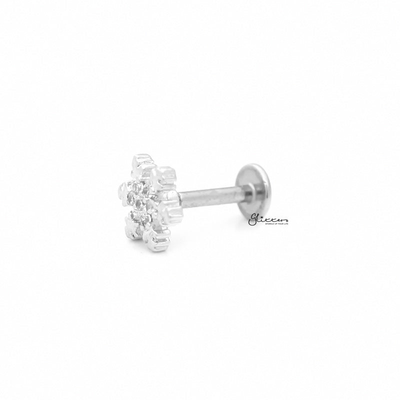 C.Z Snowflake Cartilage Tragus Barbell - Ball End | Flat Back-Body Piercing Jewellery, Cartilage, Cubic Zirconia, Flat back, Jewellery, Tragus, Women's Earrings, Women's Jewellery-FP0020-SF7-F_1-Glitters