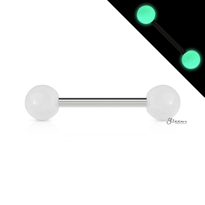 Glow In The Dark Ball Tongue Barbell - White-Body Piercing Jewellery, Tongue Bar-Glowindark-White-Glitters