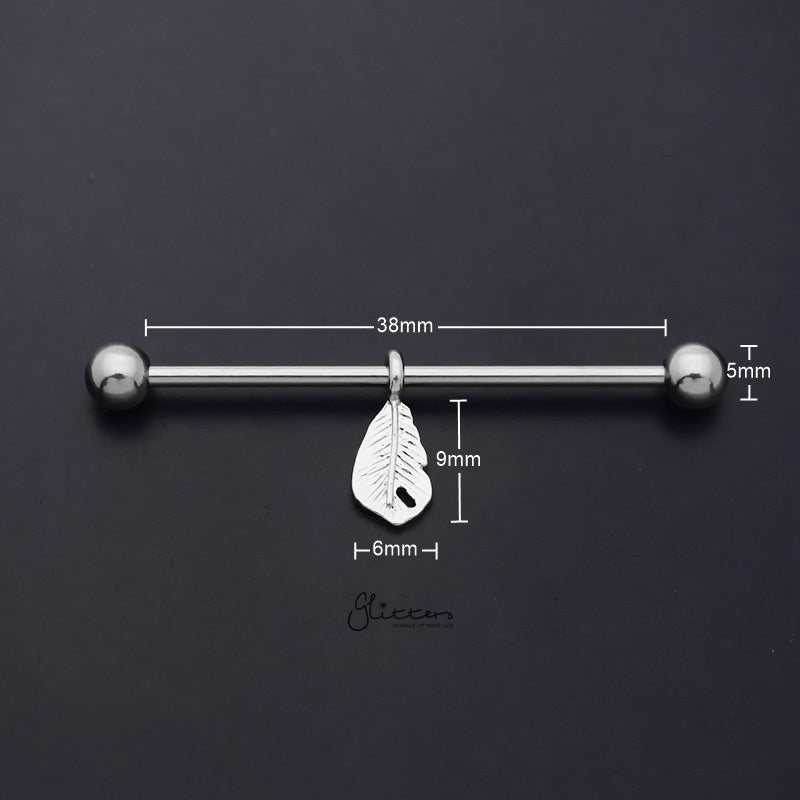 Feather Dangle Industrial Barbell - Silver-Body Piercing Jewellery, Industrial Barbell-IB0034-S-2_800_New-Glitters