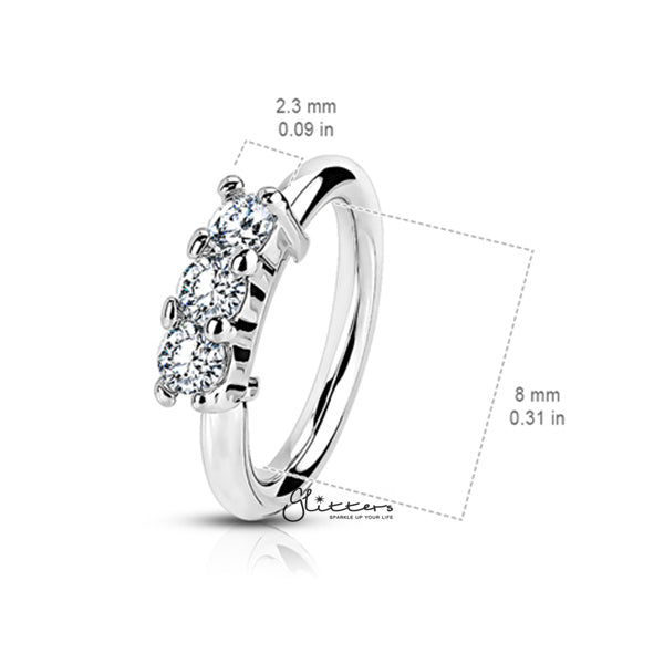 20 Gauge Surgical Steel Bendable Hoop Ring with 3 Lined CZ-Body Piercing Jewellery, Cubic Zirconia, Nose Piercing, Nose Piercing Jewellery, Nose Ring-NS0073-S-Glitters