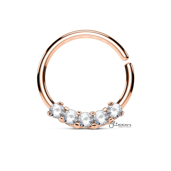 316L Surgical Steel Bendable Hoop Ring with 5 CZ Prong Set-Body Piercing Jewellery, Cartilage, Cubic Zirconia, Nose, Septum Ring-NS0097-RG-Glitters