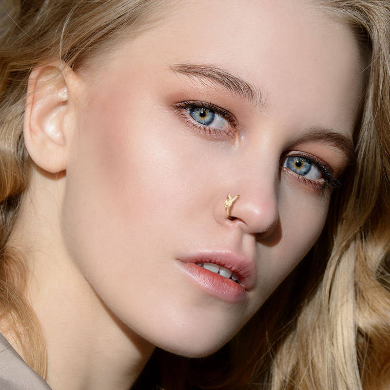 Playboy Bunny Top Bendable Hoop Nose Ring - Rose Gold-Body Piercing Jewellery, Nose Piercing Jewellery, Nose Ring, Nose Studs-NS0115-M_e6b9192f-fd26-4409-aab4-de4111d264c8-Glitters