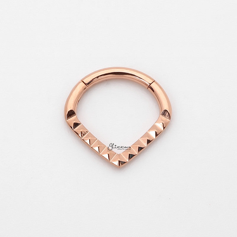 Pyramid Laser Cut Chevron Hinged Segment Septum Ring - Rose Gold-Body Piercing Jewellery, Cartilage, Daith, Septum Ring-NS0124-RG11_800-Glitters