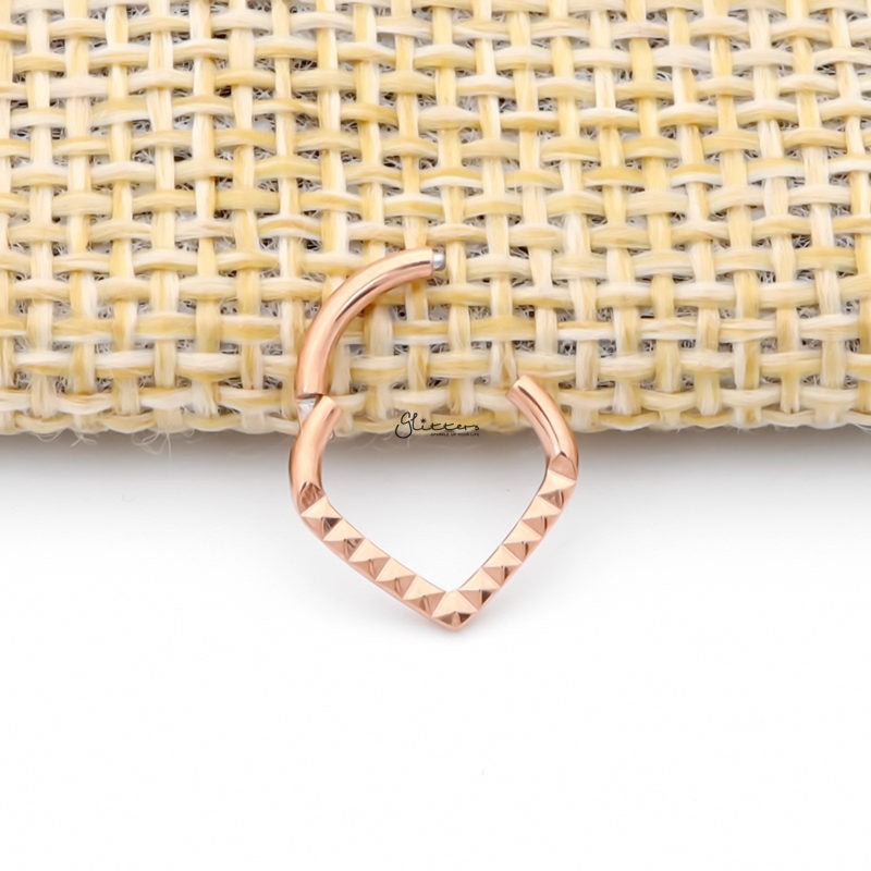 Pyramid Laser Cut Chevron Hinged Segment Septum Ring - Rose Gold-Body Piercing Jewellery, Cartilage, Daith, Septum Ring-NS0124-RG3_800-Glitters
