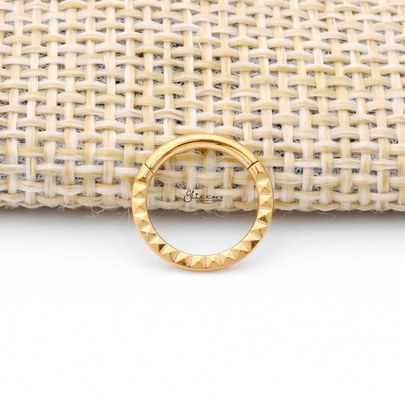 Front Facing Pyramid Laser Cut Titanium Hinged Segment Hoop Ring - Gold-Body Piercing Jewellery, Cartilage, Daith, G23 Titanium, Septum Ring-NS0127-G2_800-Glitters