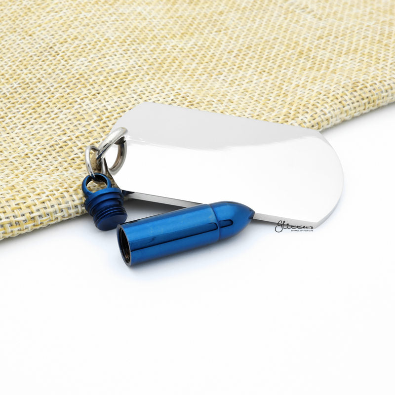 Stainless Steel Dog Tag with Bullet Pendant - Blue-Jewellery, Men's Jewellery, Men's Necklace, Necklaces, Pendants, Stainless Steel, Stainless Steel Pendant-SP0287-B2_1-Glitters