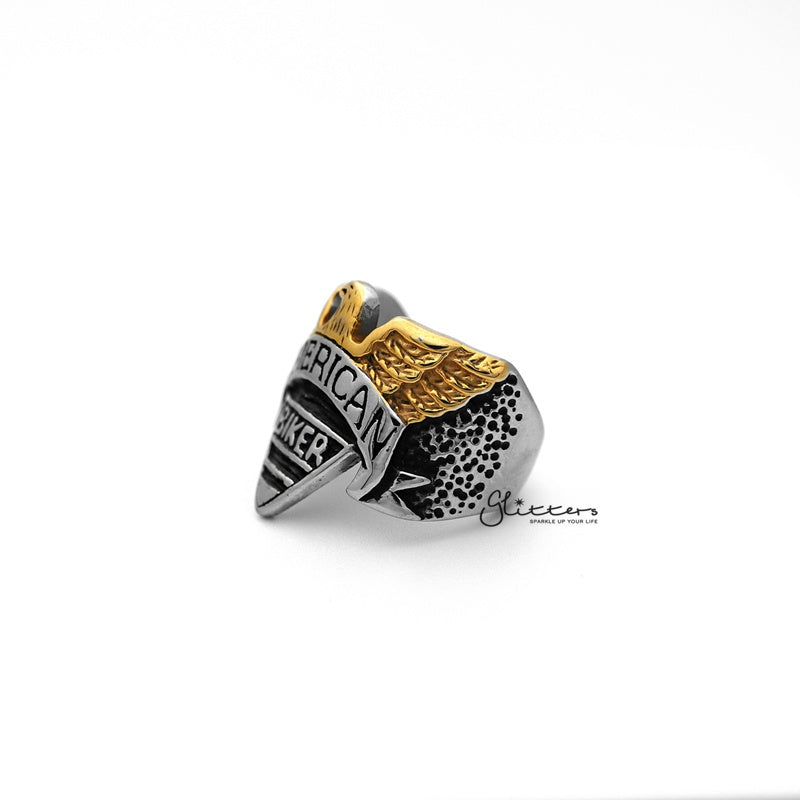 Stainless Steel Eagle with "AMERICAN BIKER" Casting Men's Rings-Jewellery, Men's Jewellery, Men's Rings, Rings, Stainless Steel, Stainless Steel Rings-SR0068_800-02-Glitters