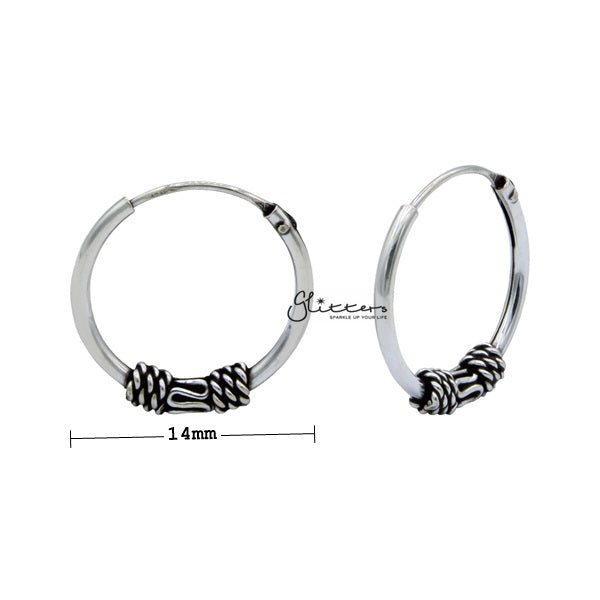 Sterling Silver Bali Hoop Sleeper Earrings - 14mm - SSE0303-earrings, Hoop Earrings, Jewellery, Women's Earrings, Women's Jewellery-SSE0303_02_600_New-Glitters