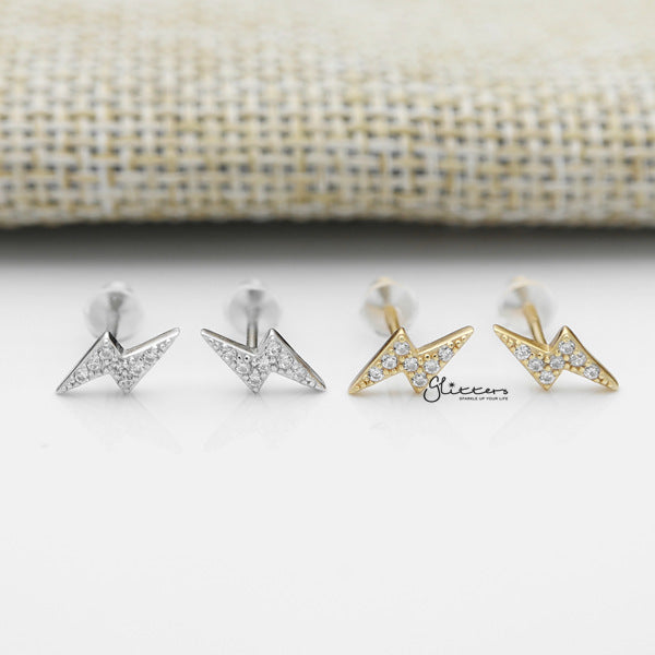 Solid 925 Sterling Silver CZ Lightning Stud Earrings-Cubic Zirconia, earrings, Jewellery, Stud Earrings, Women's Earrings, Women's Jewellery-SSE0387-A_600-Glitters
