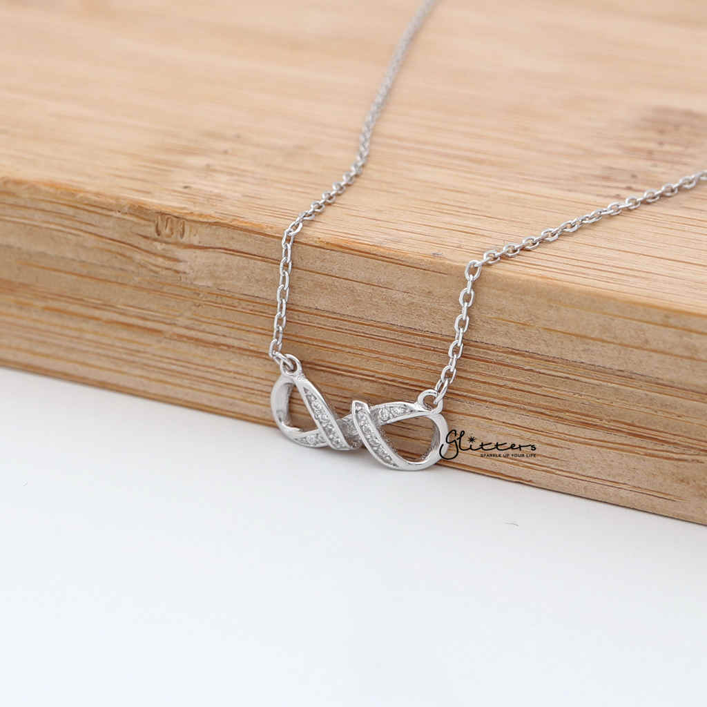 Sterling Silver C.Z Infinity Women's Necklace with 43cm Chain-Cubic Zirconia, Jewellery, Necklaces, Sterling Silver Necklaces, Women's Jewellery, Women's Necklace-SSP0123_1000-02_f8141528-fd48-45ad-b19f-80d0dc7c01b0-Glitters