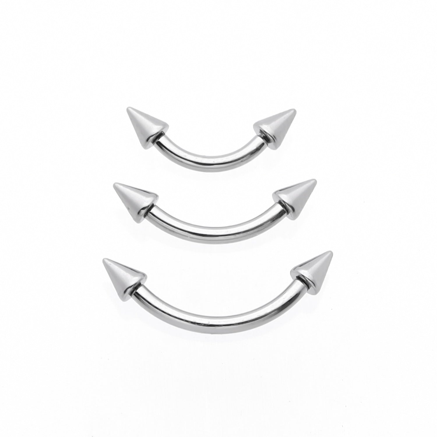 Titanium Curved Barbells with Internally Threaded Spikes-Body Piercing Jewellery, Cartilage, Conch Earrings, Eyebrow, New-TEB0001-2S-Glitters